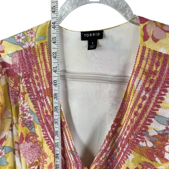 Torrid Womens 1X Floral Embroidered Midi Dress Smocked Waist Balloon Sleeve Boho - Picture 9 of 13